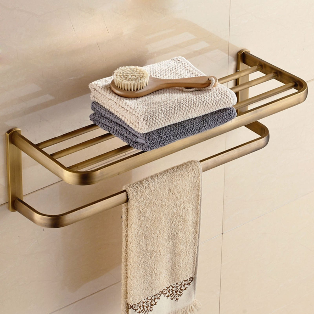 Brass towel rack wall-mounted organizer