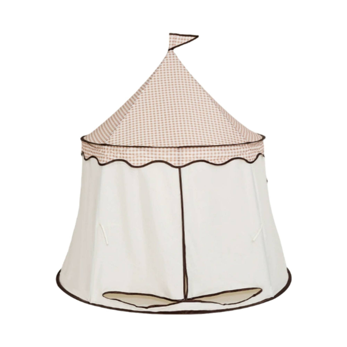 Checked Conical Teepee Tent Scalloped Trim Children's Teepee Tent Curtain-Style Panels Open Front