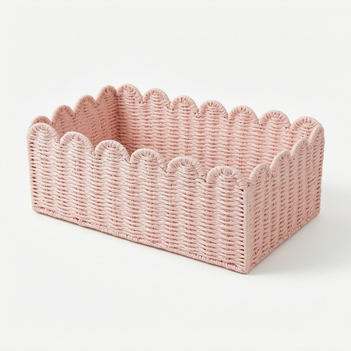 Handwoven Woven Storage Basket Scalloped Paper Rope Basket Space-Saving Organizers Multi-Purpose for Shelf