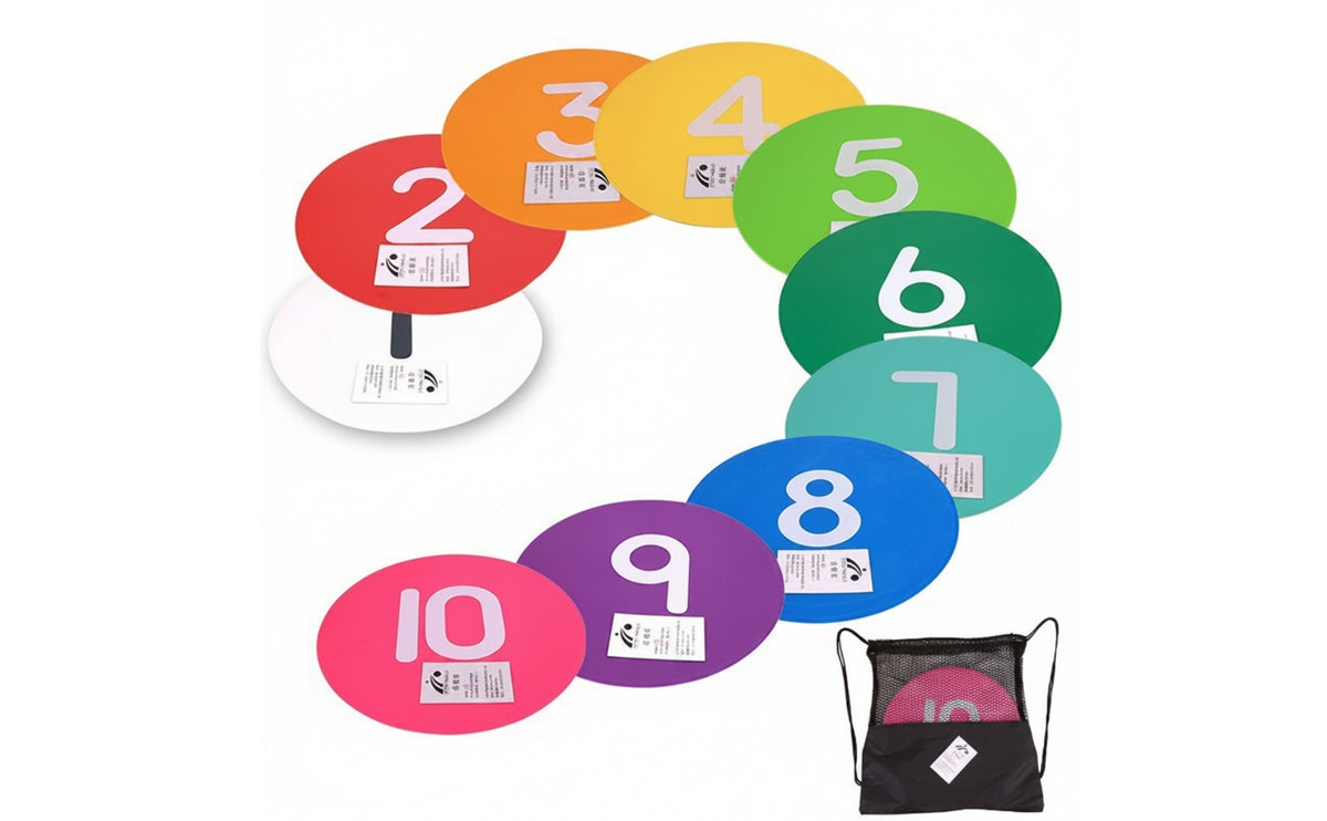 10 Pieces Portable Numbered Position Markers Flat Position Markers with Mesh Bag Textured Marker Discs with Mesh Bag Stackable for Coaches, Clubs, Schools, Football Training, Agility Exercises, Field Setup