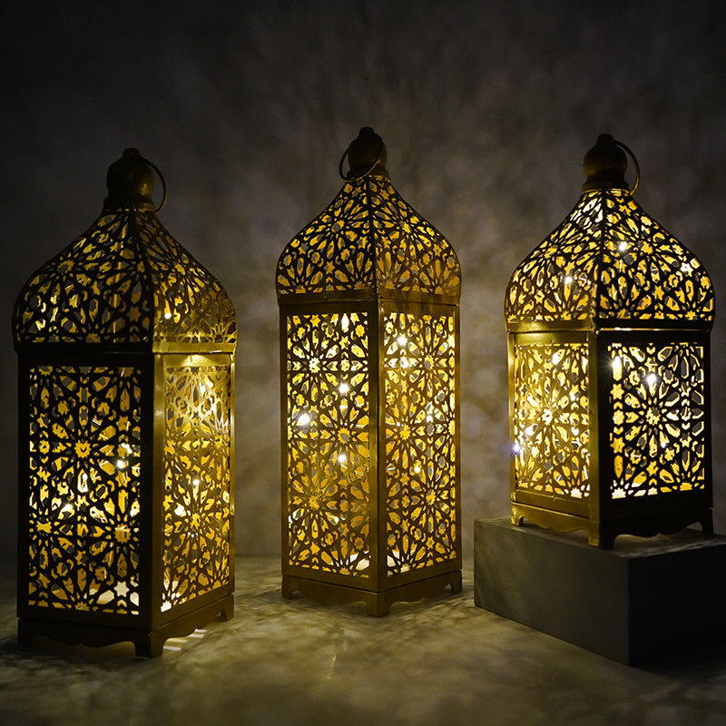 Moroccan Iron Lantern Candle Holder with Cutout Design, European Style Home Decor