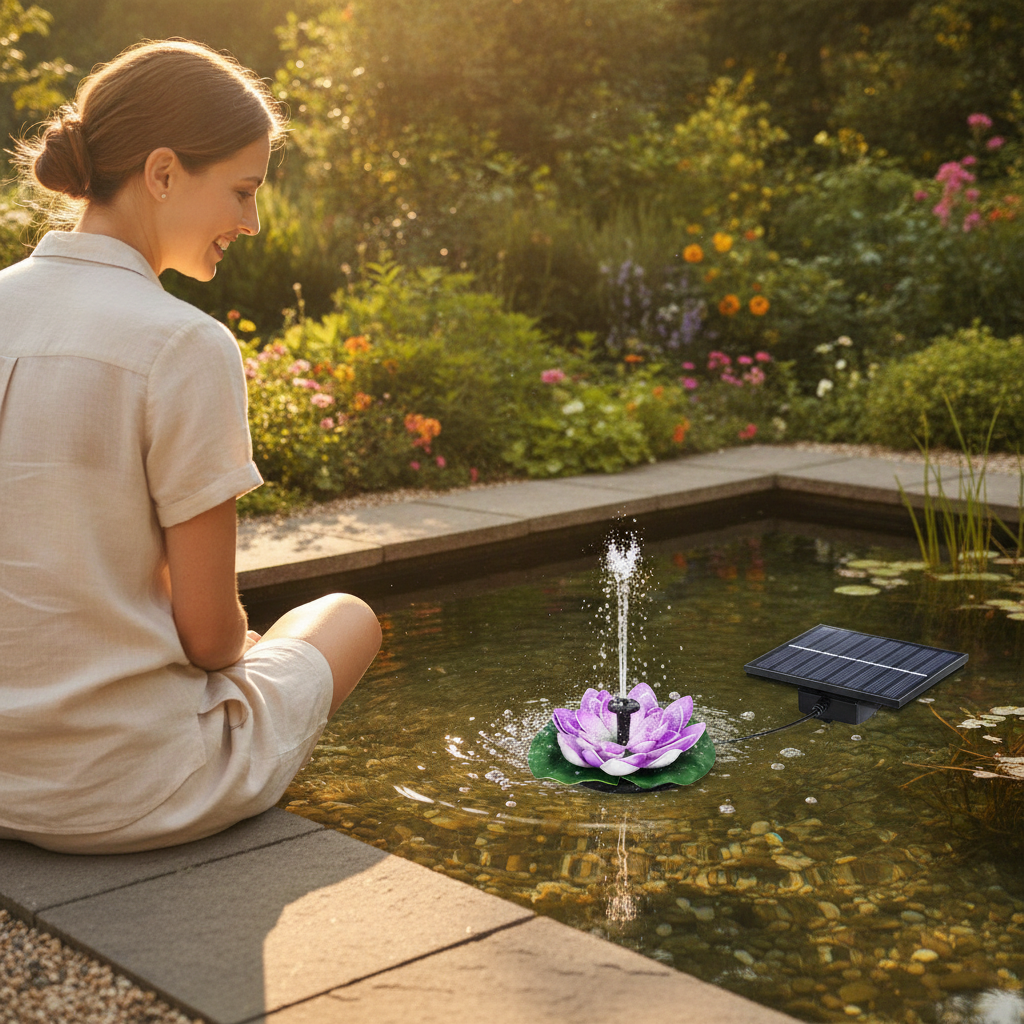 Solar Fountain Floating Landscape Outdoor Garden Pond Water Feature with Lotus Leaf Flower Design