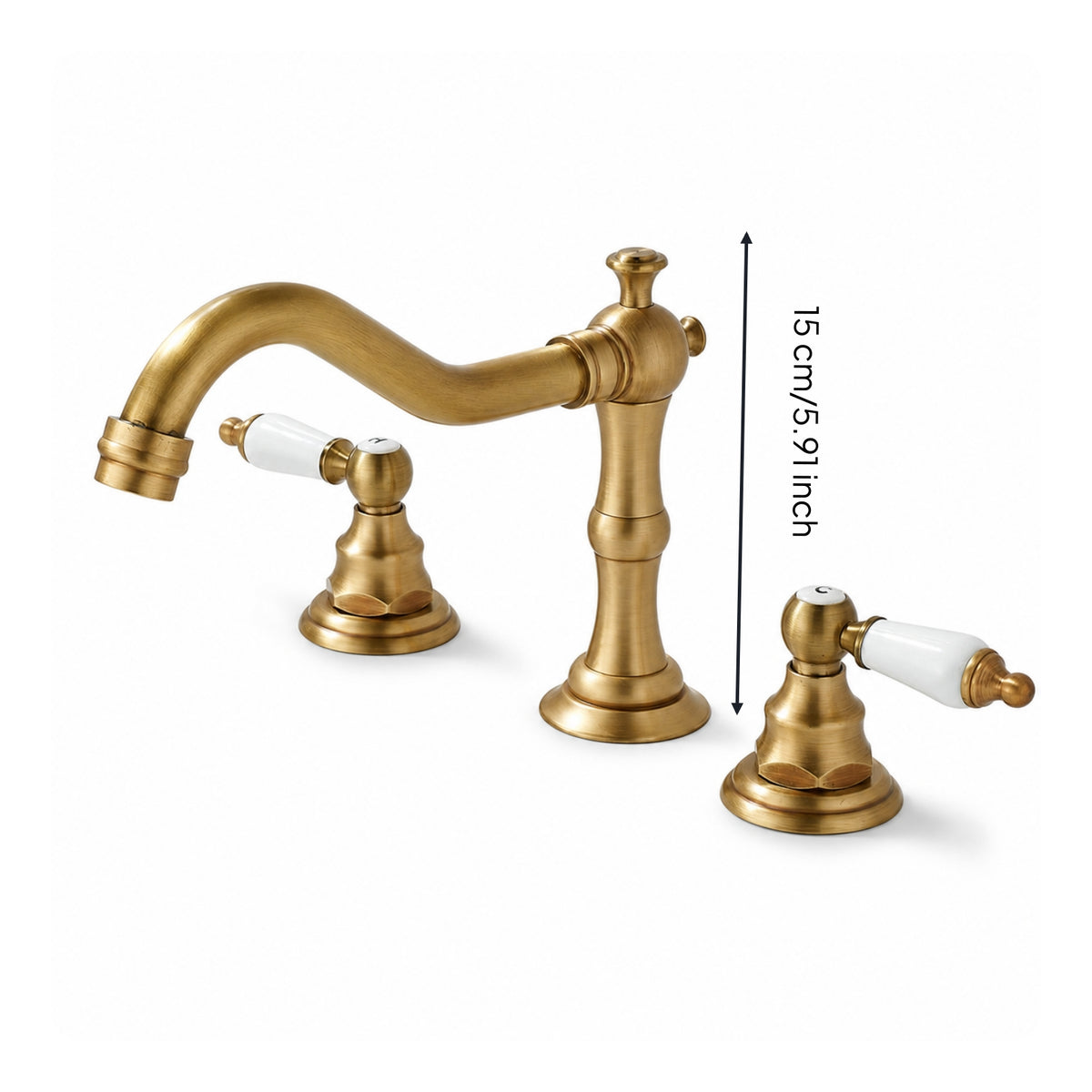 Antique-Style Basin Faucet Three-Hole Faucet with Two Handles Deck-Mounted Basin Tap Polished for Washbasin, Bathroom, Vanity