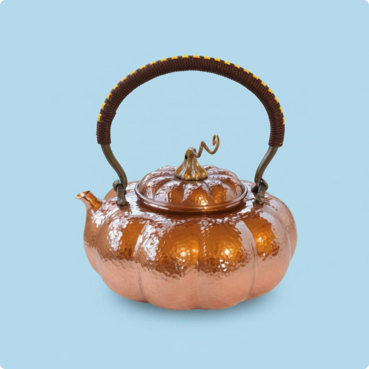 Pumpkin-Shaped Teapot Baked-Color Finish Hammered Copper Teapot
