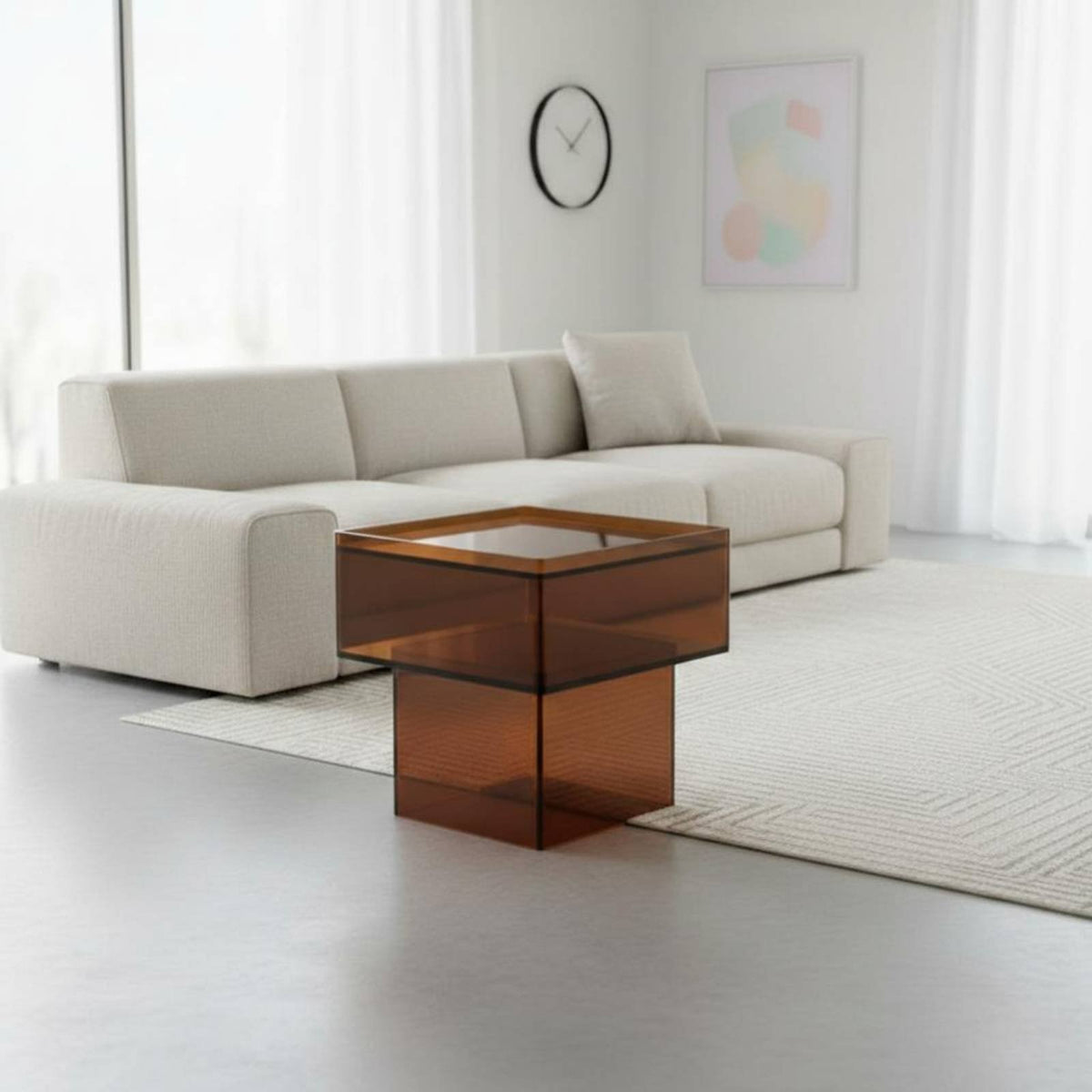 Semicircular Designd Side Table Clear Look Nightstand Multifunctional for Adults, Homeowners