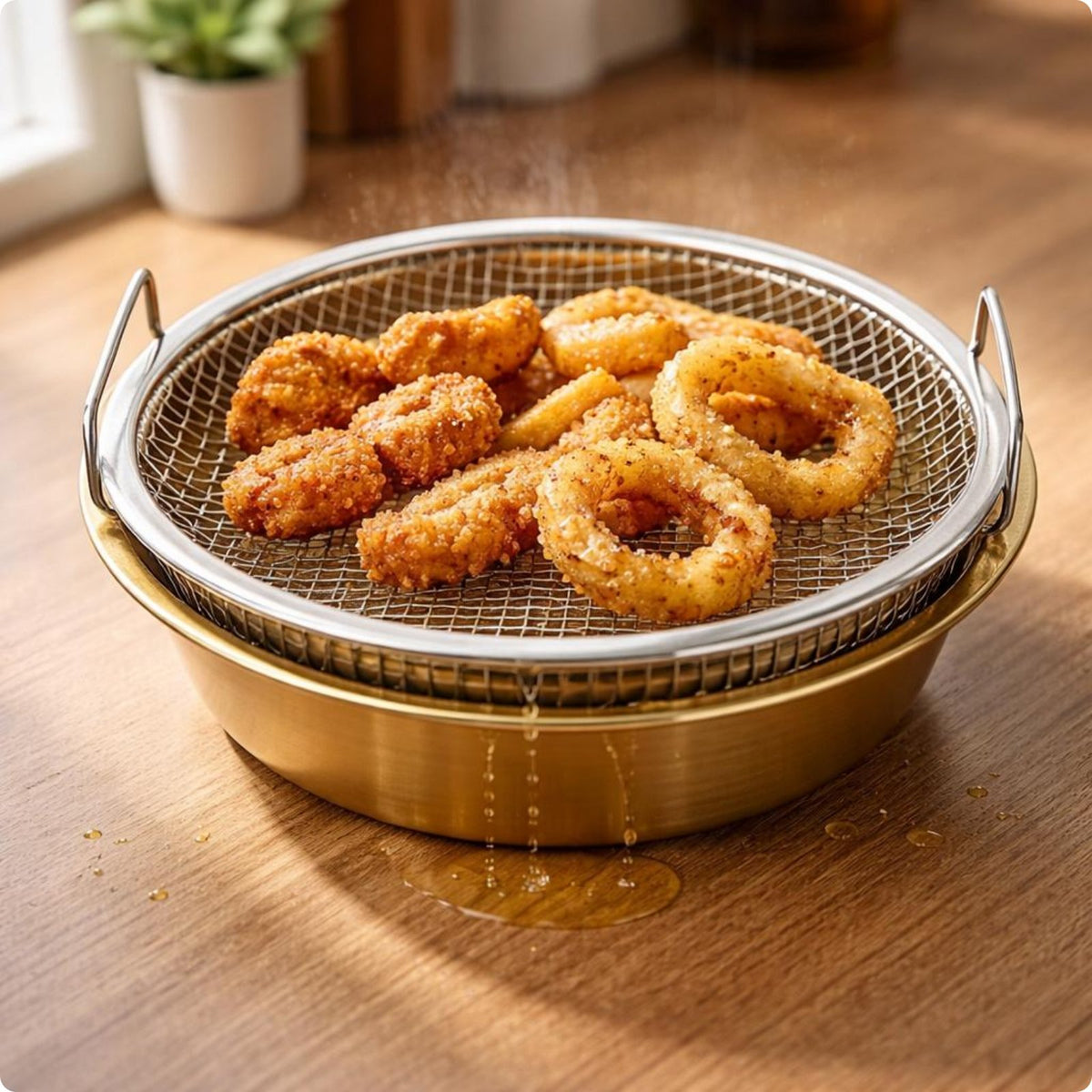 Oil Filter Basket Rolled Rim Mesh Fryer Basket Shallow