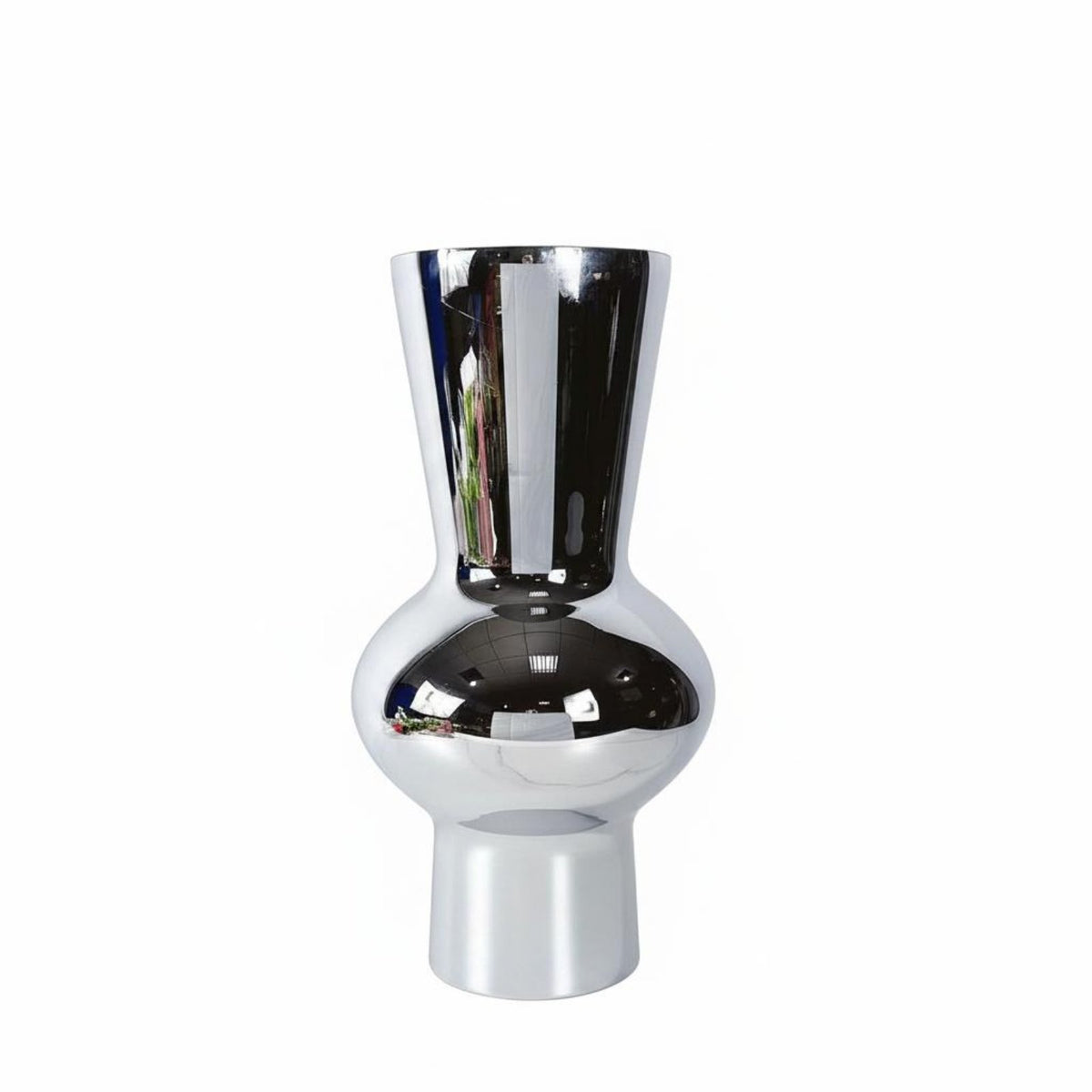 Silver Glass Vase Reflective Surface Modern Chrome Vase for Living Room, Office