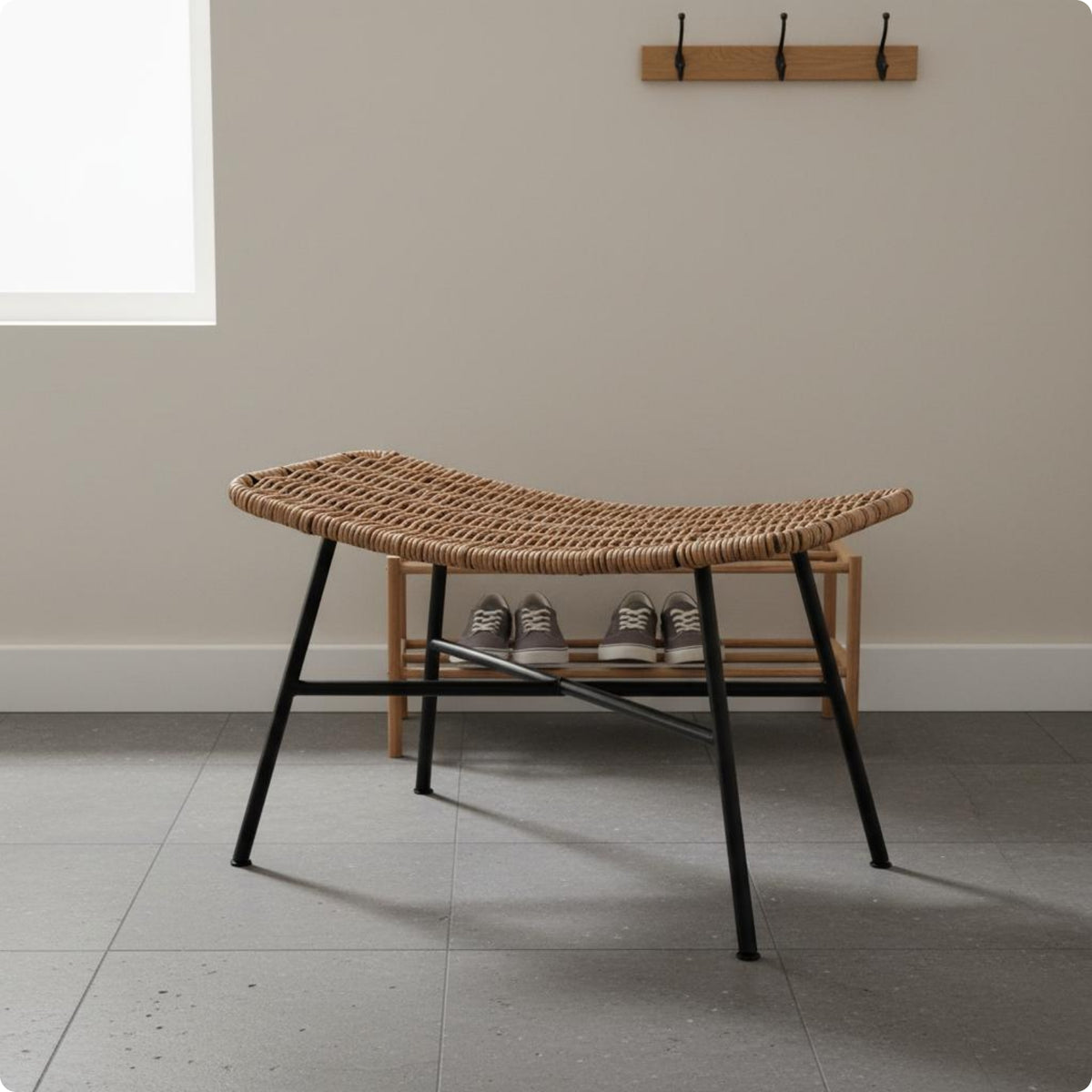 Entryway Shoe Stool Handwoven Rattan Stool Minimalist Home Seating for Living Room, Balcony