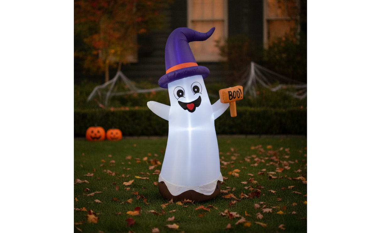 Inflate Inflatable Ghost with BOO Sign Giant Ghost Wizard Inflatable Outdoor Yard Decoration Lighted for Lawn