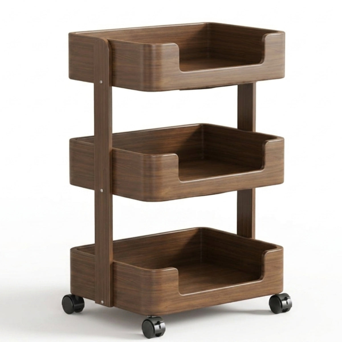 Wooden Rolling Cart Compact Trolley Movable Furniture for Living Room, Bedroom