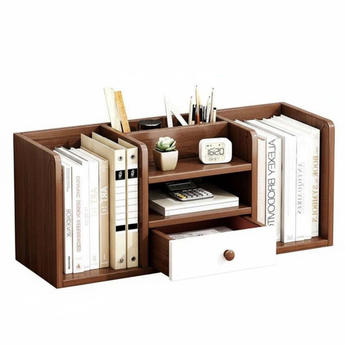 Desktop Book Rack with Drawer Stable Structure Tabletop Shelf Versatile Use