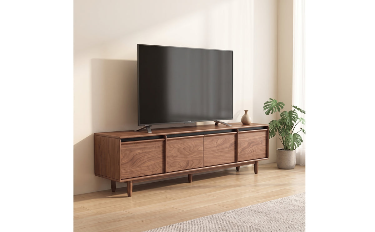 TV Cabinet with Doors Low-Profile TV Stand Wooden Media Console for Living Room
