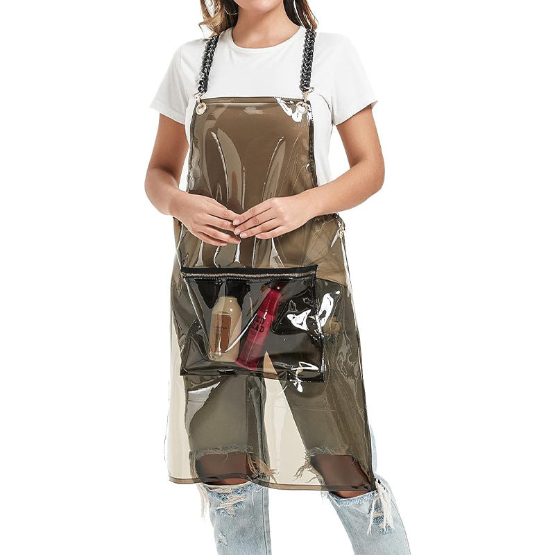 Semi-Transparent TPU Waterproof Apron for Hair Salon and Beauty Work, Solid Color