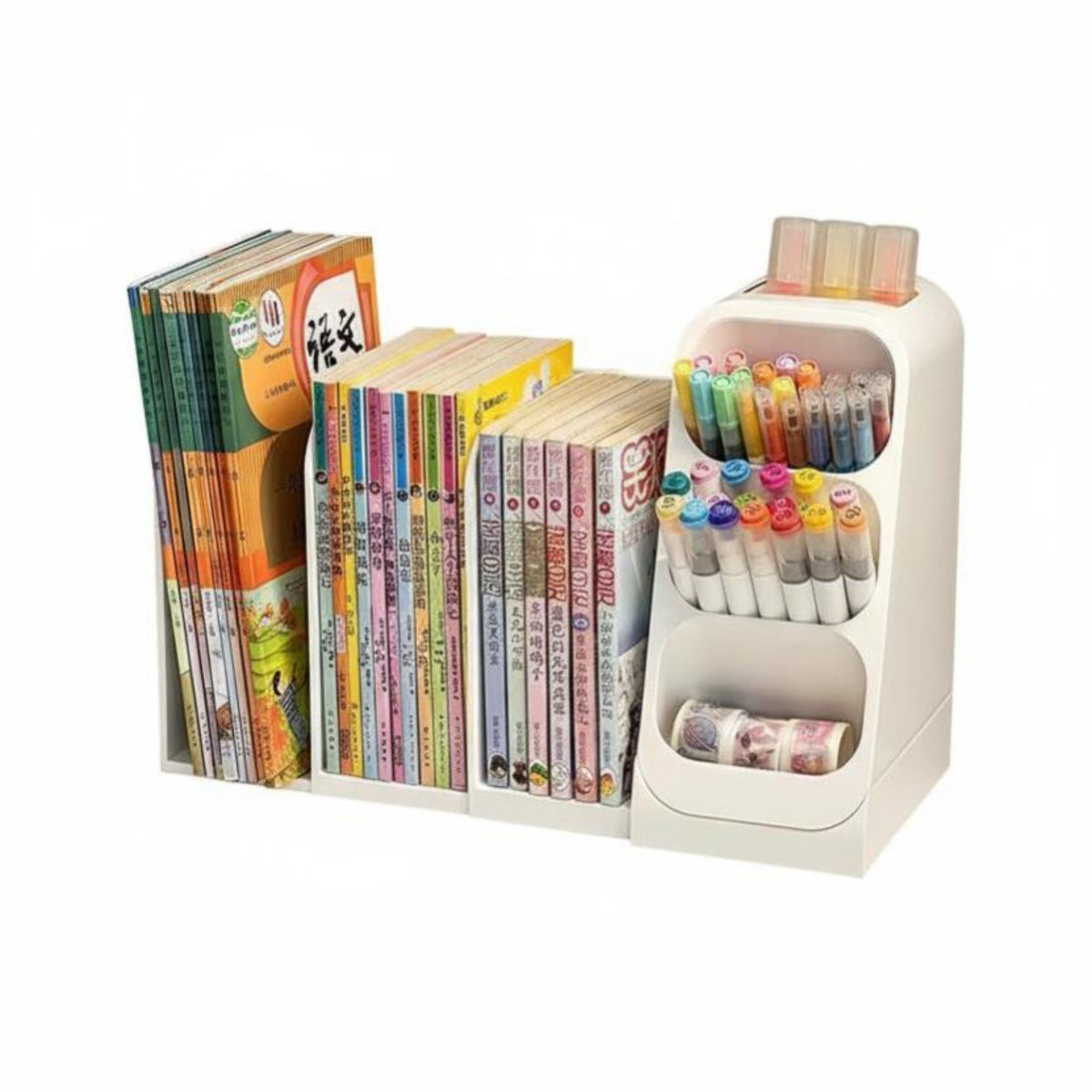 Expandable Bookend with Pen Holder Detachable Design Desk Organizer for Students