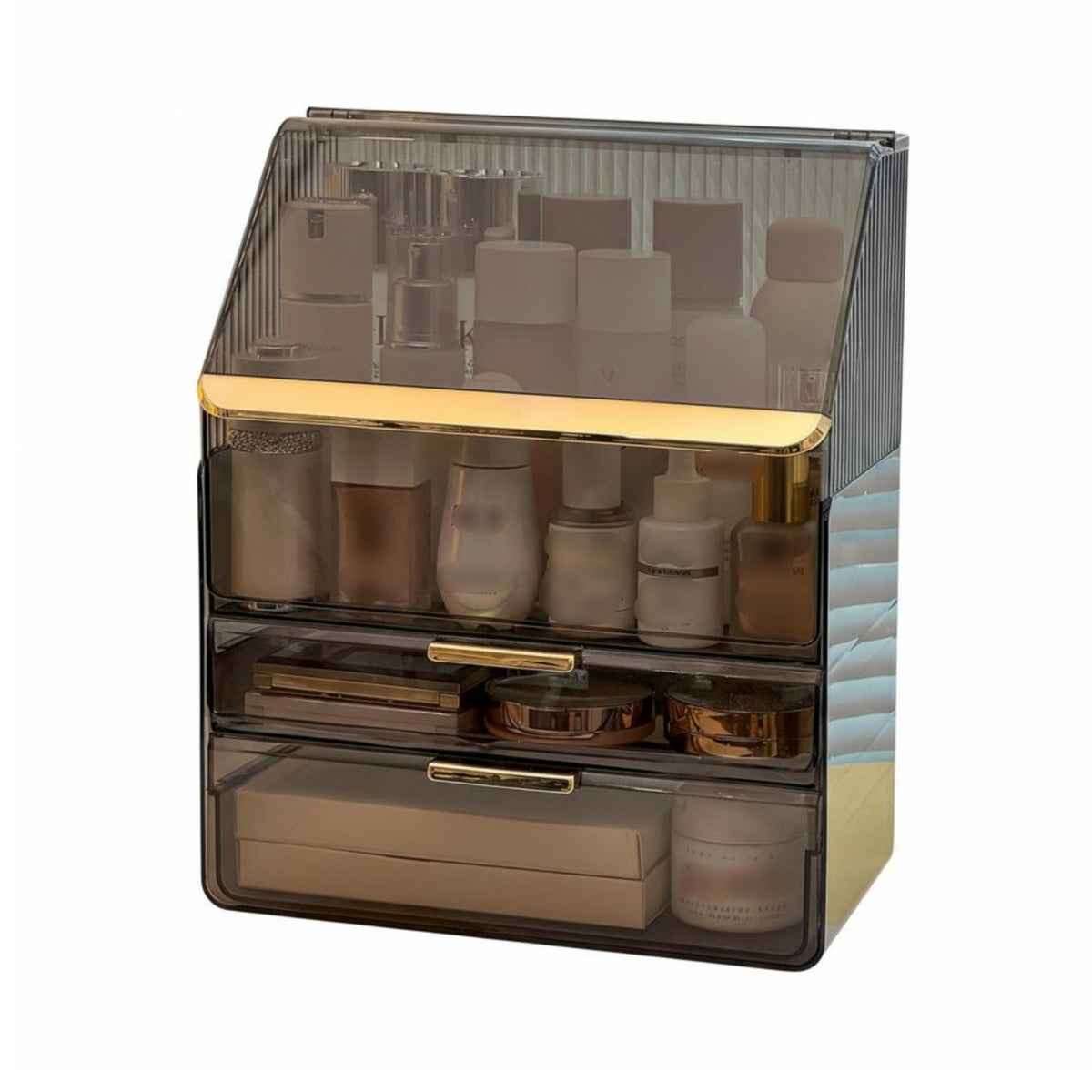 Desktop Makeup Case with Drawers Dust-Proof Lid Multi-Compartment Beauty Box