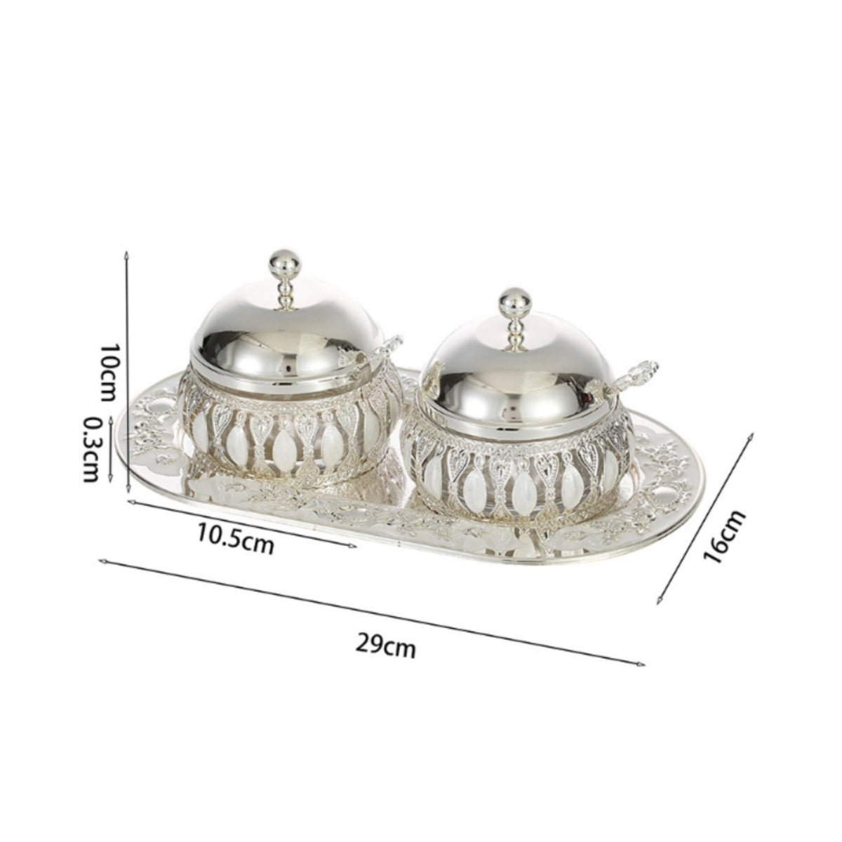 2 Pieces Condiment Holder Tray Set Floral Scrollwork Oval Tray Jar Set Embossed