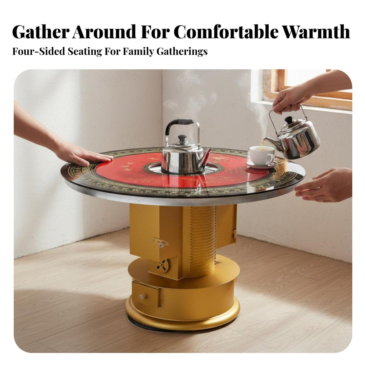 Four-Sided encompass Heating Stove, Floor Flue Wood Burning Heater, Smokeless Gasification, Rural Downward Exhaust