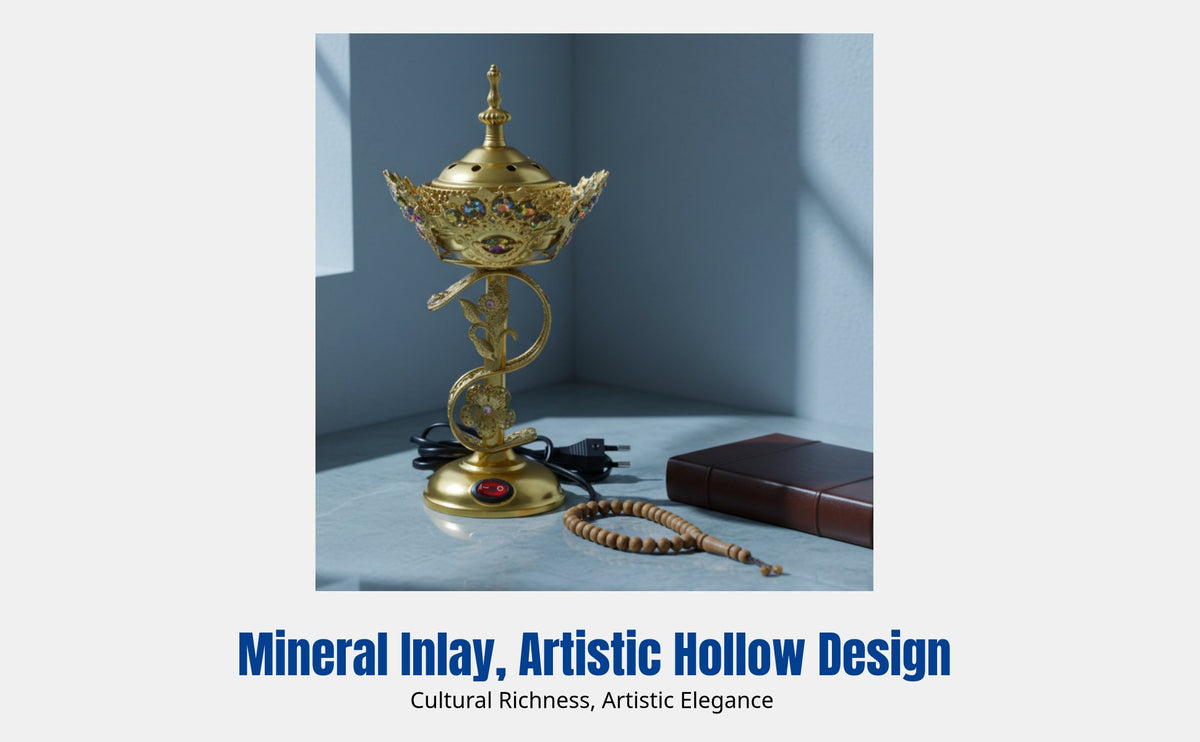 Electric Incense Burner, Middle Eastern Style, Electroplated Metal, Crystal Inlay, Home Decor