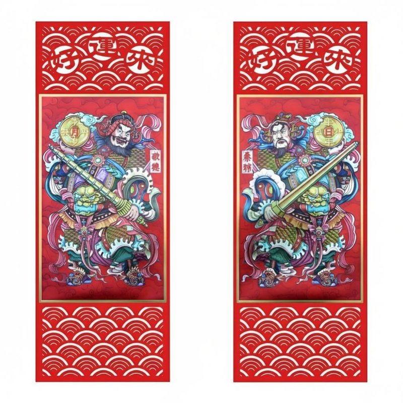 Flannel Gold Foil Door God Sticker, Waterproof, Weatherproof, Holiday Decor, Yuchi Gong, Qin Qiong, Jingde