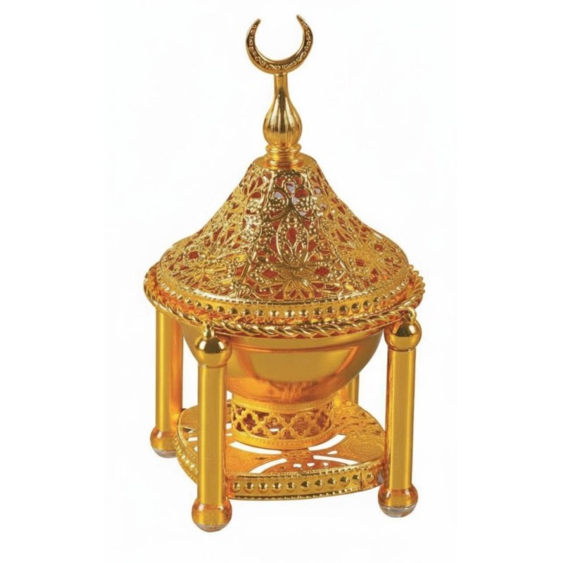 Hollow Carved Alloy Incense Burner, Gold Silver, Middle Eastern Arabic Style, Decorative, Easy to Use
