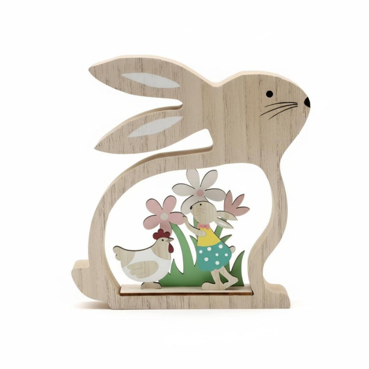 Easter Bunny Decoration, Wooden Craft, Colorful Hollow Bunny Figurine for Home, Modern Minimalist Style