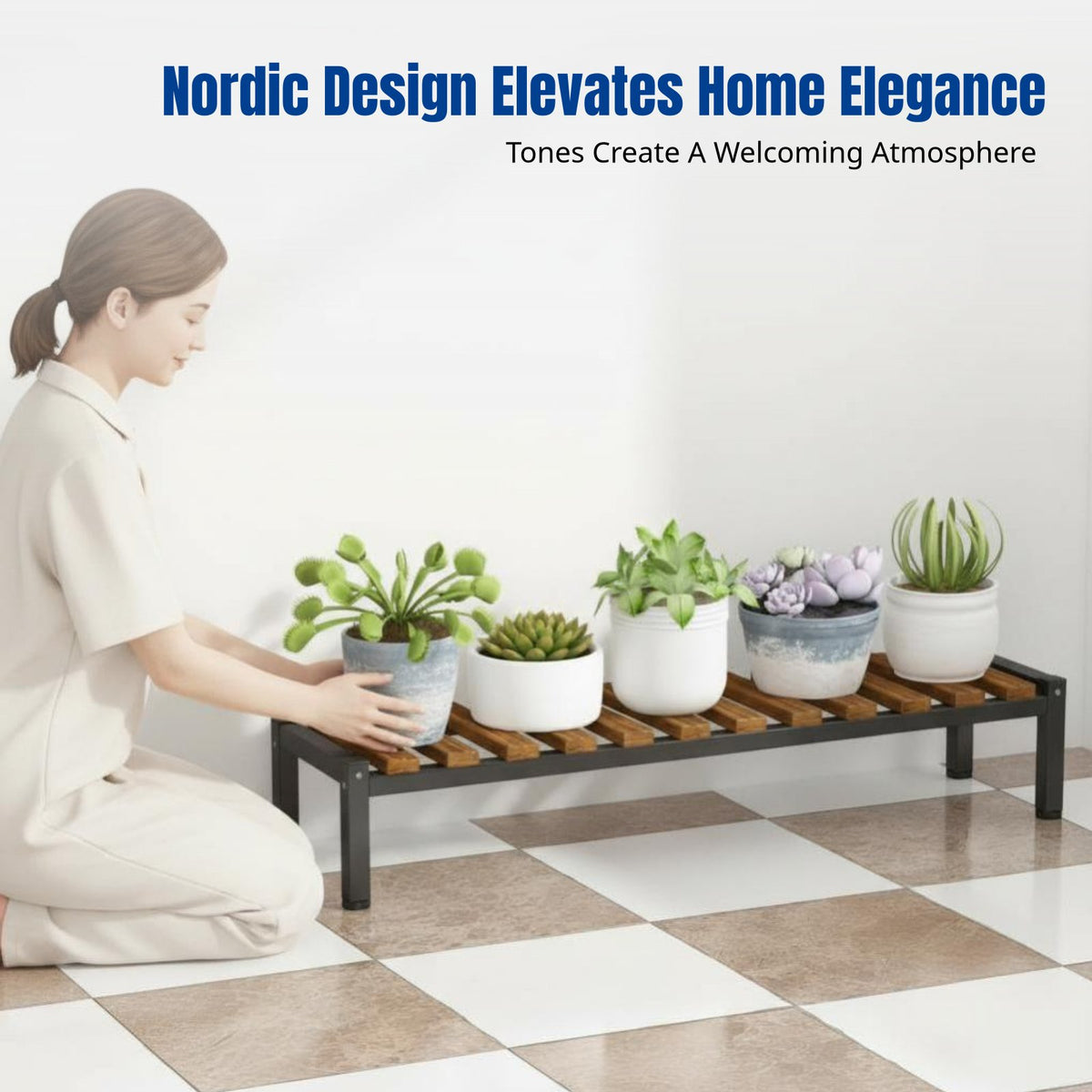 Multi-Tier Hardwood Flower Rack, Indoor Balcony Stand, Windowsill Succulent Organizer, Floor Standing