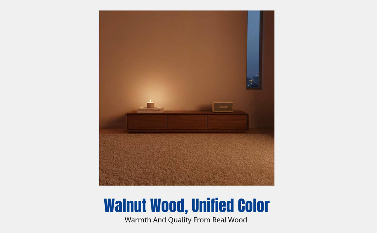 Walnut Wood Narrow TV Stand, Modern Minimalist Living Room Cabinet, Space-Saving Storage Unit, Coffee Table Combo