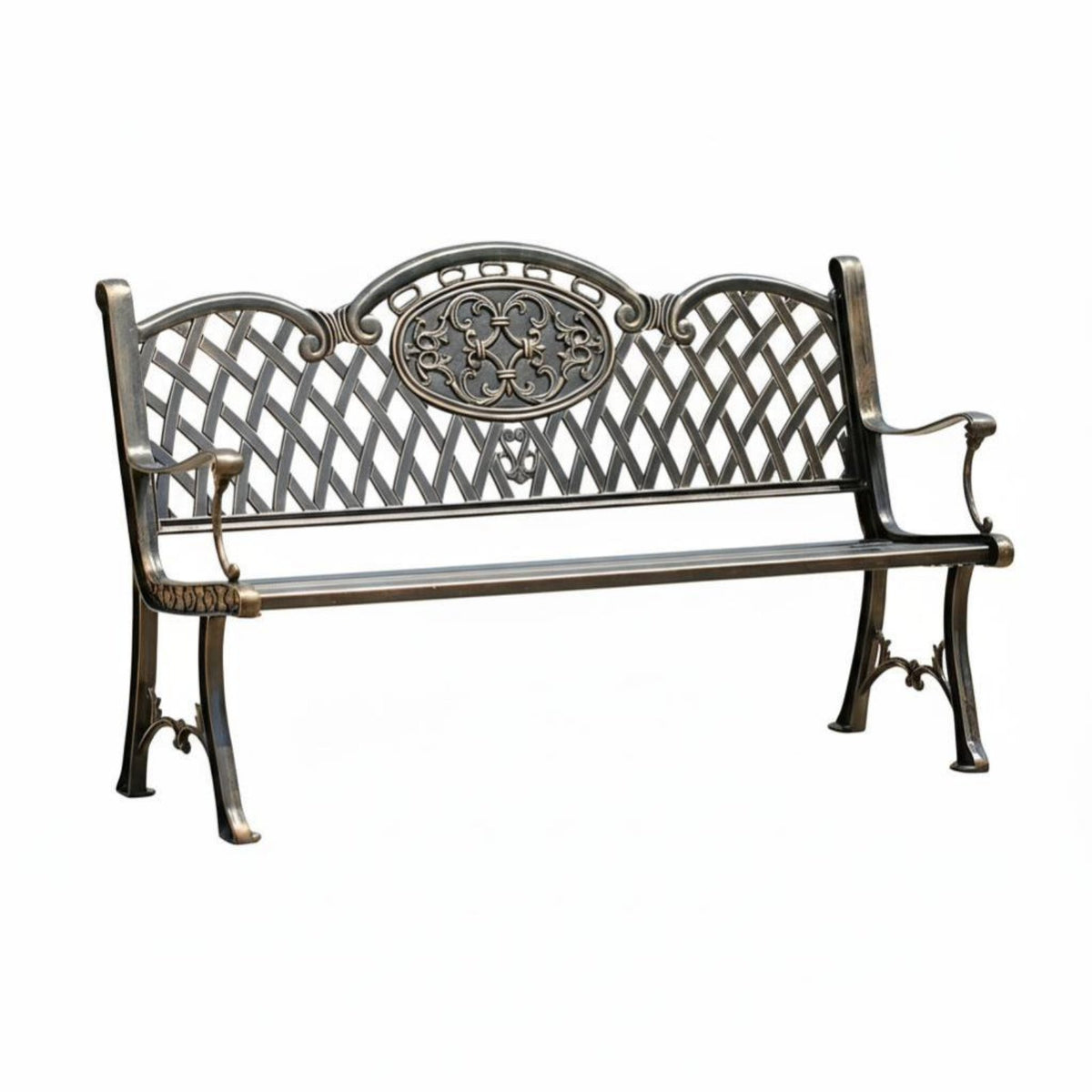 Wrought Iron Outdoor Bench, Metal Garden Bench, Decorative Patio Seat, Vintage Style