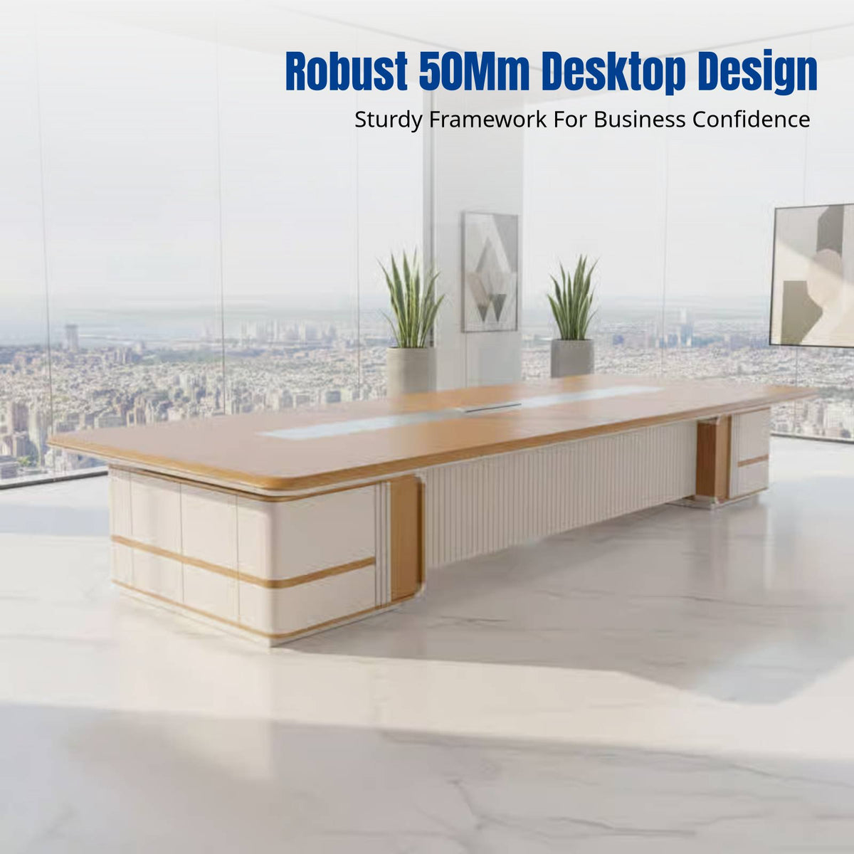 Conference Table, Modern Rectangular Office Meeting Desk with Wire Management