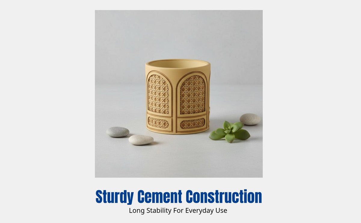 Retro Cement Flower Pot, Woven Lattice Pattern Planter with Tray, Indoor and Balcony Decoration