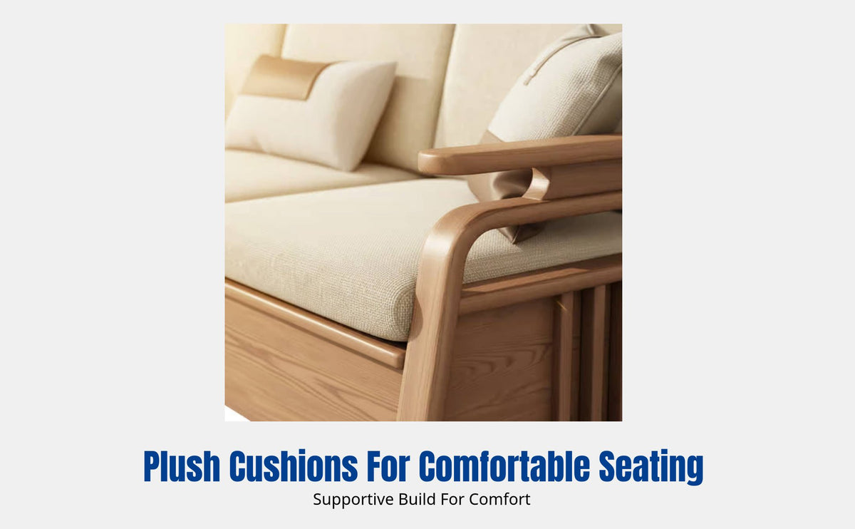 Sofa, Sturdy Ash Wood, High Box Storage, All-Season, Living Room Set, New Chinese Design