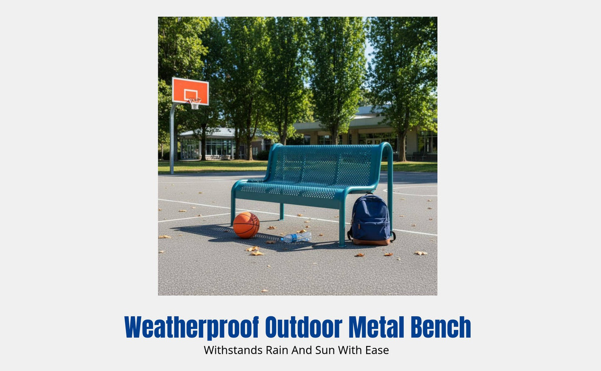 Outdoor Metal Bench, Iron Long Bench, Double Seat, Waterproof, Sun-Resistant, Modern Minimalist, for Sports Court, Community, Square