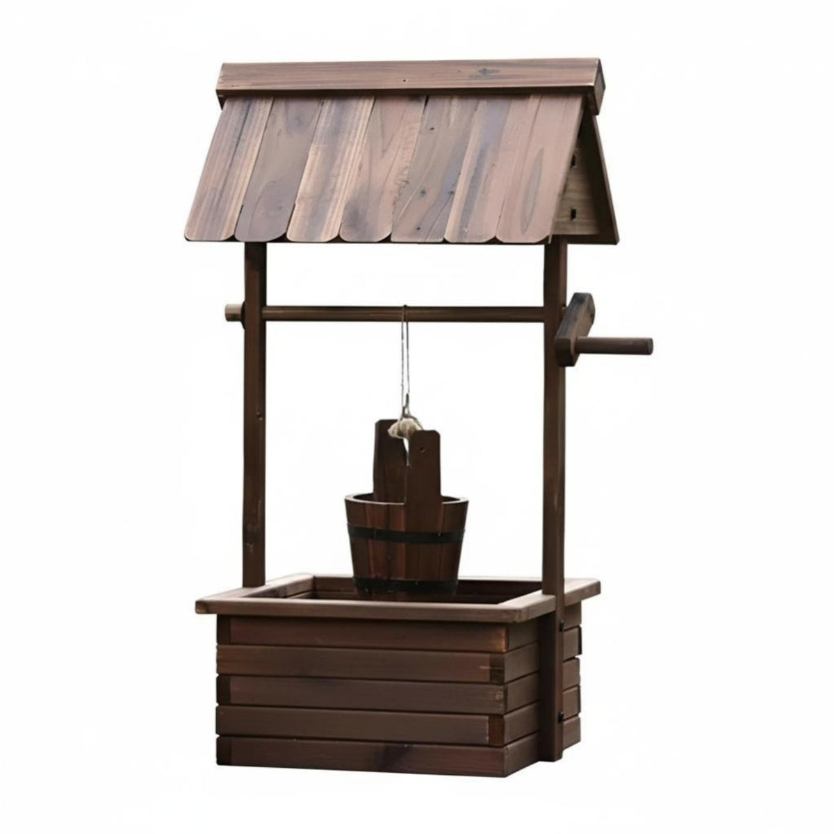 Carbonized Wood Flower Box, Outdoor Wishing Well Planter, Garden Decor Trough