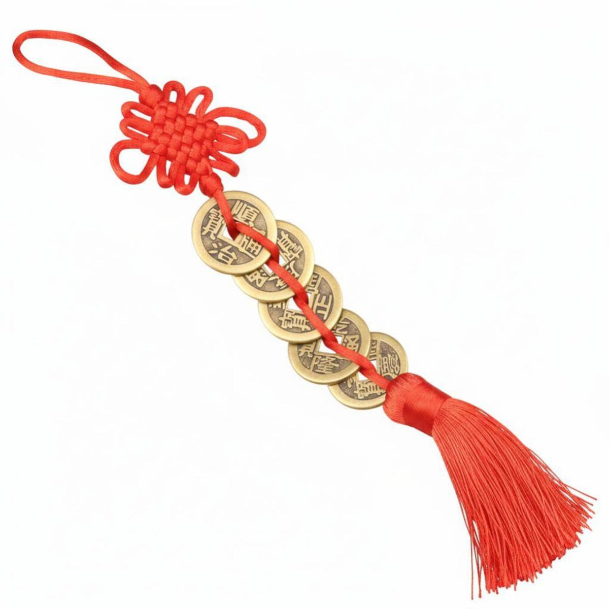 Chinese Knot Tassel Copper Wulu Five Emperor Coins Feng Shui Hanging