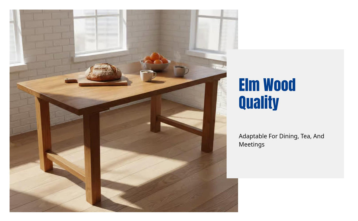 Elm Wood Dining Table, Rectangular Table, Sturdy Tea Table, Retro Chinese Design, Multi-Functional for Restaurant, Meeting