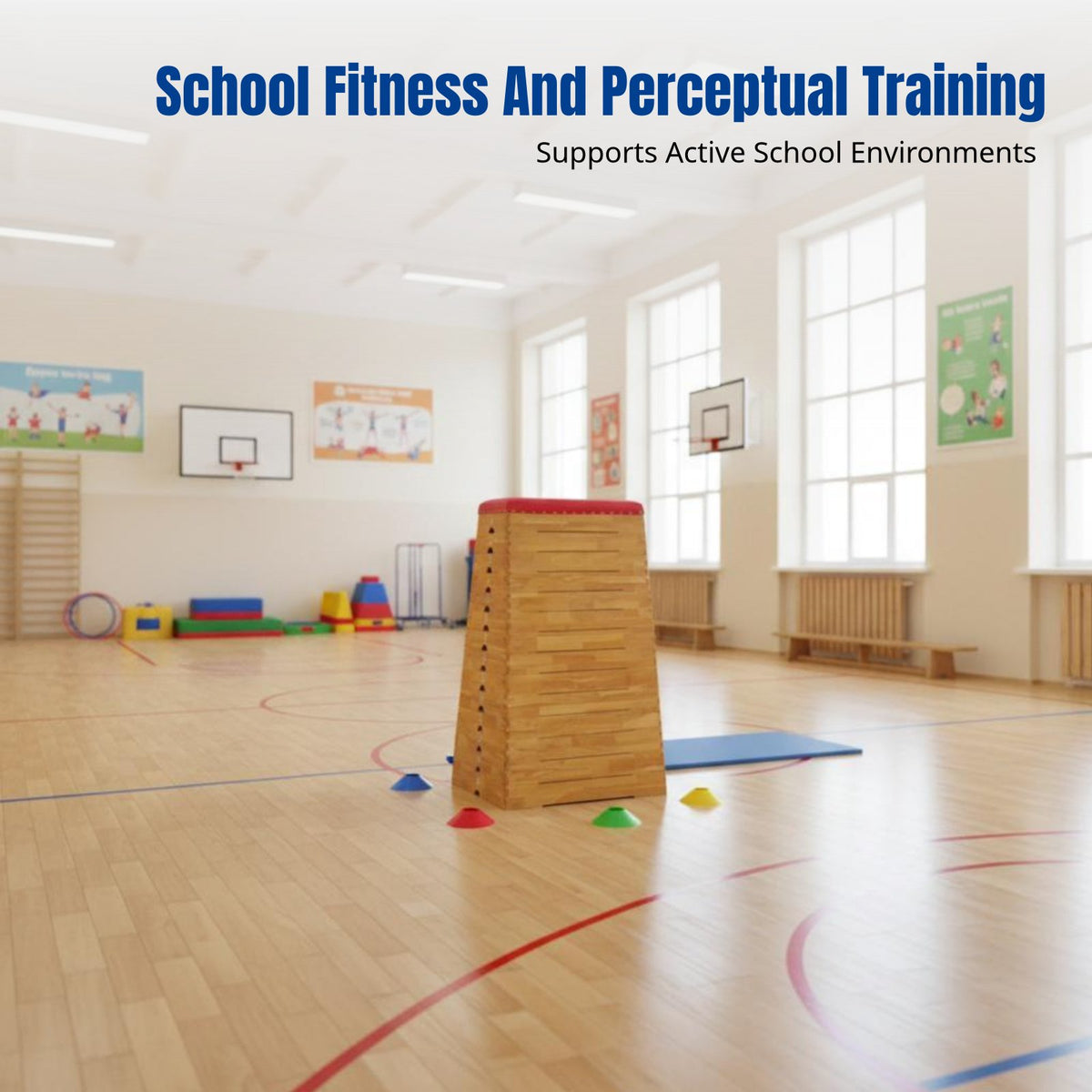 Kindergarten Vaulting Box, Wooden Detachable Gym Horse, Multilevel School Training Equipment