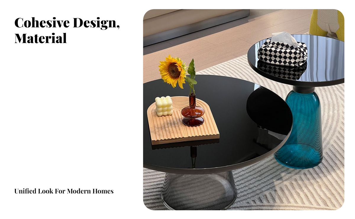 Glass side table with marble accent