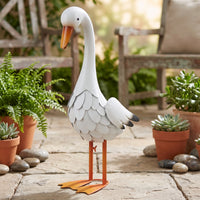 Layered Feather Detail Freestanding Goose Figure Orange Beak Goose Statue Iron Metal Bird Ornament Realistic for Garden, Courtyard, Lawn