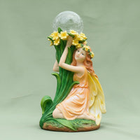Solar Fairy Statue Energy Efficient Resin Garden Figurine Waterproof Design
