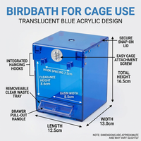 Bird Bath Box for Cage Hanging, Transparent Square Bird Bath Tub for Small Birds #variant:Blue