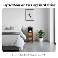 Narrow Drawer Chest Space-Saving Nightstand Minimalist design for Bedroom, Office