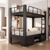 Metal Bunk Bed with Storage Heavy Duty Bunk Bed with Cabinets Space Saving Furniture for Students, Dormitory, Employee Housing, Compact Bedroom