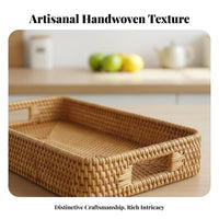 Rectangular Woven Tray with Handles Multi-Purpose for Kitchen, Homeowners, Hosts