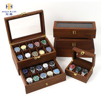 Walnut Wood Watch Storage Box with Window and Lock for Men and Women, Home Use