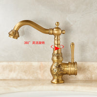 Antique Carved Solid Copper Basin Faucet, Single Hole, Mixer, for Undercounter Sink