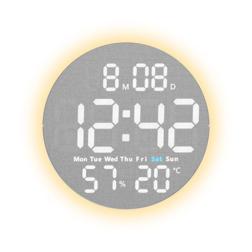 Digital Wall Clock with Temperature Woodgrain for Bedroom, Office