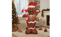 Christmas Inflatable Gingerbread Man with Santa Hat Outdoor Inflatable Gingerbread Man with Candy Cane Holiday Festive