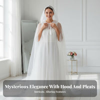 Multi-Layered Tulle Cape with Train Floor-Length See-Through Mesh Poncho Flowy Hooded Cloak Lightweight for Bridesmaids, Fantasy Enthusiasts, Halloween, Themed Parties, Cosplay Events, Weddings