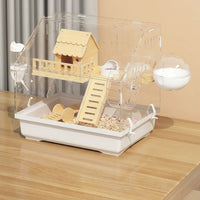 Large Hamster Cage with 5 Accessories, Clear Hamster Habitat in Acrylic, Large Space Syrian Hamster Cage with Removable Lid Upper Entry