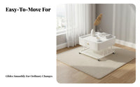 Square Rolling Accent Table Creamy look Aesthetic Living Room Furniture Mobile Design With casters for Small Spaces, Lounge Area